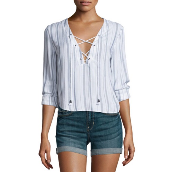 Rails | Women | Grace White Patriot Stripe Lace Up Top | Size Small - Picture 11 of 11